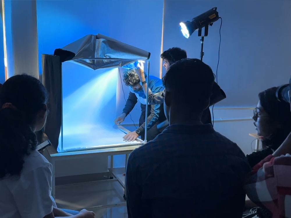 Setting up for Product Photography in Basic Photography course.